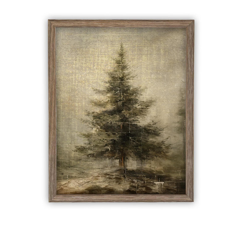 Vintage Framed Canvas Art // Framed Vintage Christmas Print // Christmas Tree Painting // Farmhouse print //#CH-325