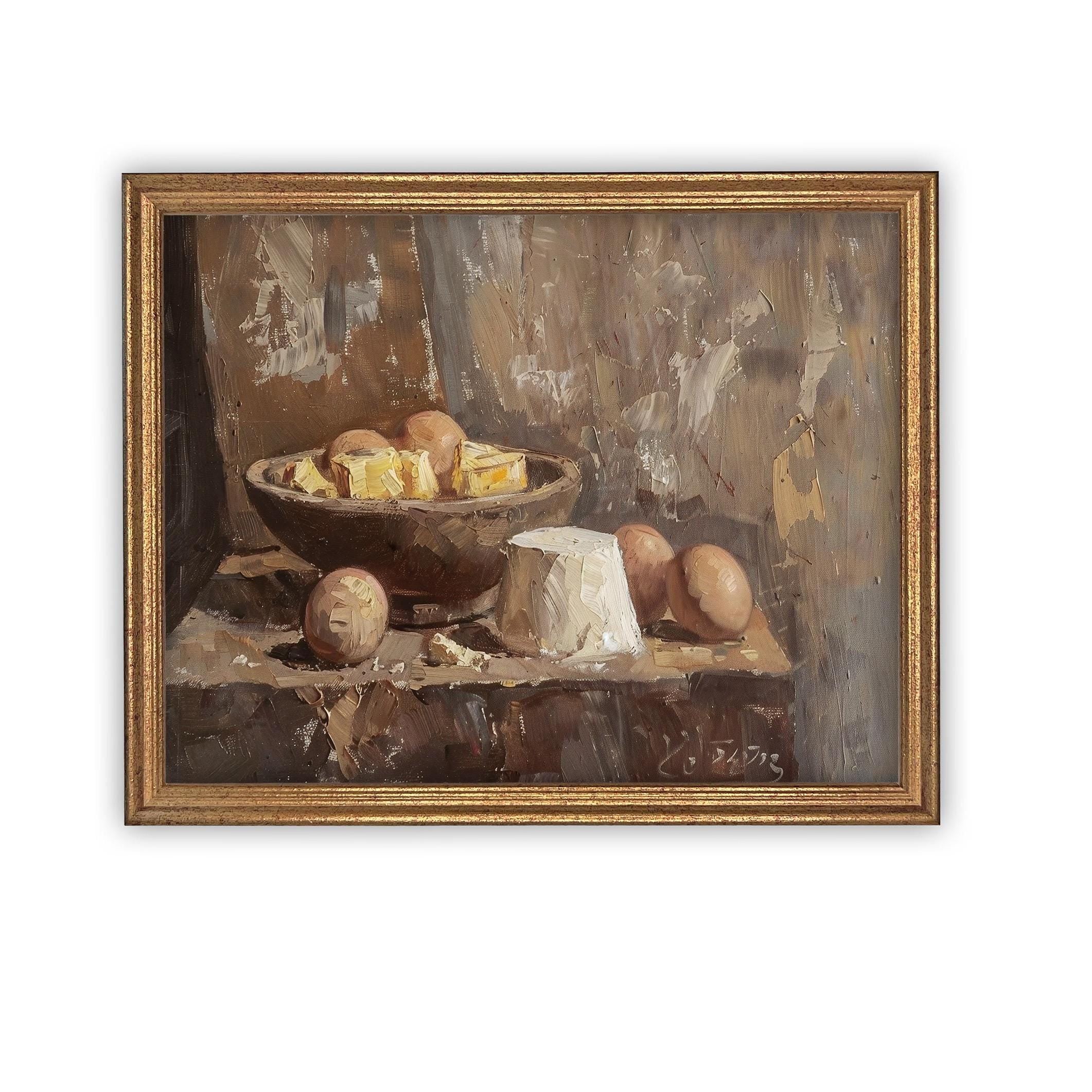 Vintage Framed Canvas Art // Framed Vintage Print // Vintage Painting // Vintage Kitchen Still Life // Farmhouse print //#ST-634