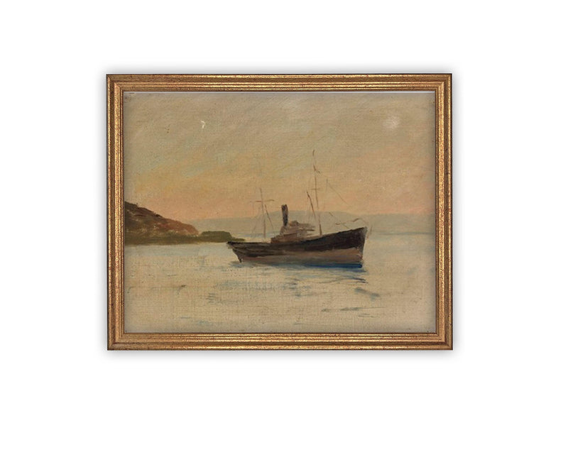 Vintage Framed Canvas Art // Framed Vintage Nautical Print // Vintage Painting // Sailboat Art // #COAS-144