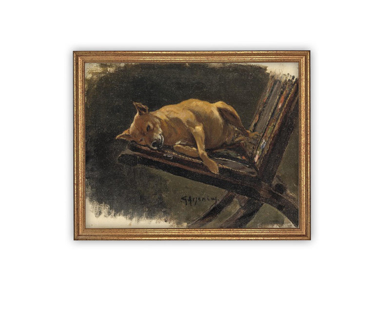 Vintage Framed Canvas Art // Framed Vintage Print // Vintage Dog Painting // Dog Art// Farmhouse print //#A-183