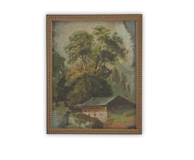 Vintage Framed Canvas Art // Framed Vintage Print // Vintage Oil Painting // Vintage Landscape Barn Art // Modern Farmhouse Art //#ARC-124