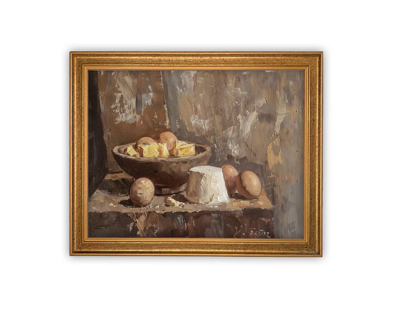 Vintage Framed Canvas Art // Framed Vintage Print // Vintage Painting // Vintage Kitchen Still Life // Farmhouse print //#ST-634