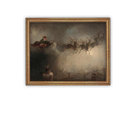 READY TO SHIP 11X14 Vintage Christmas Canvas Art: Santa and Reindeer Painting