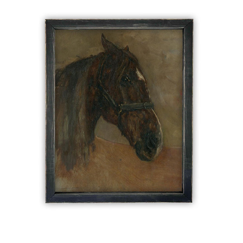 Vintage Framed Canvas Art // Framed Vintage Print // Vintage Painting // Vintage Horse Art// Farmhouse print //#A-186