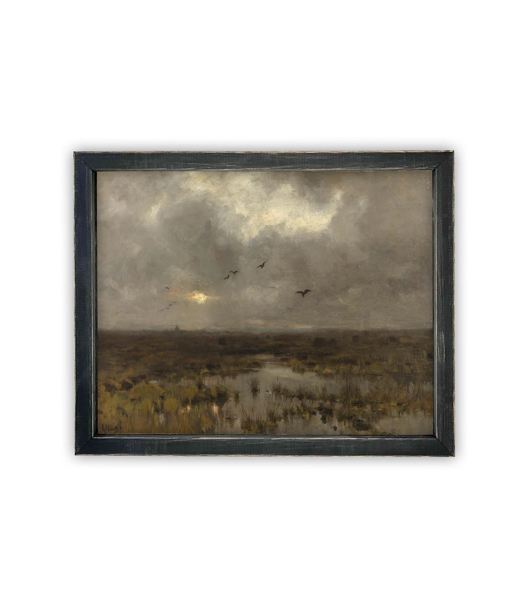 Vintage Framed Canvas Art // Framed Vintage Print // Vintage Painting // Moody Dark Landscape Wall Art // Farmhouse print //#LAN-269