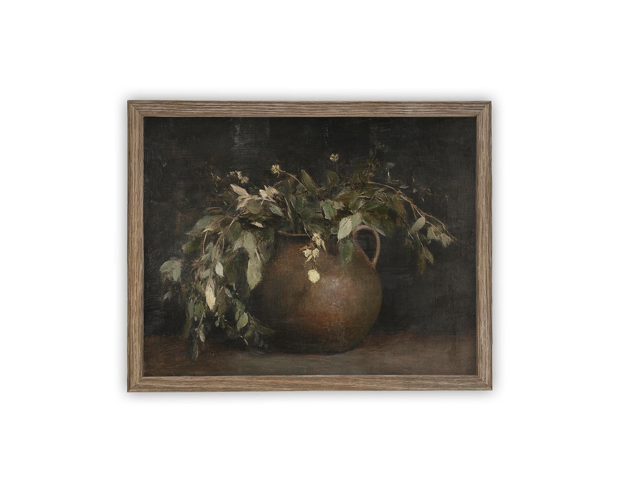 READY to SHIP 11x14 Framed Floral Canvas Print: Botanical Still Life Painting
