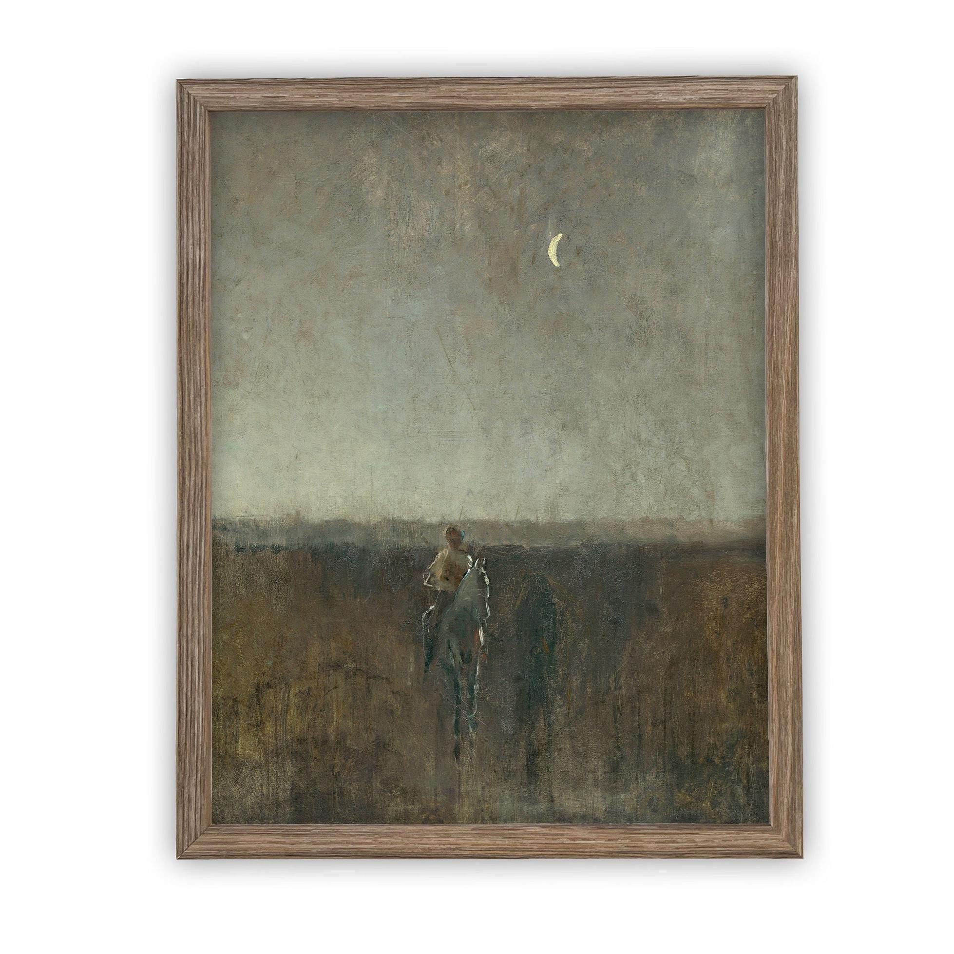 Vintage Framed Canvas Art // Vintage Painting // Vintage Art with Woman and Horse // Farmhouse print //#LAN-217