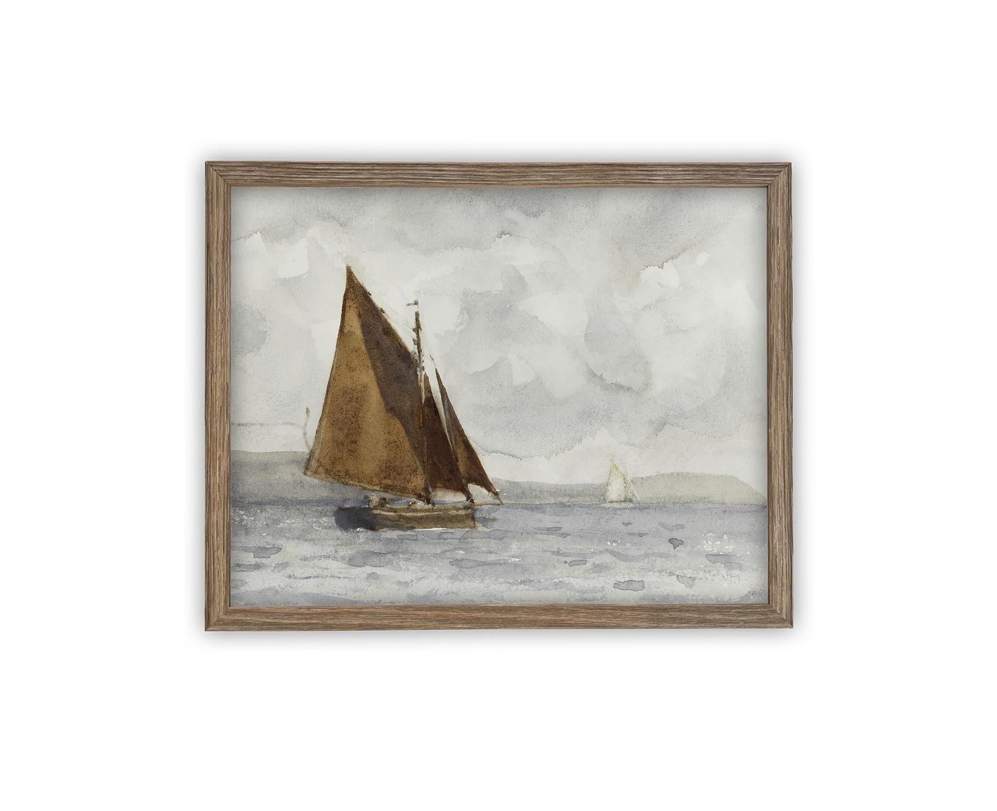 Vintage Framed Canvas Art // Framed Vintage Nautical Print // Vintage Painting // Sailboat Art // Beach House print //#COAS-146