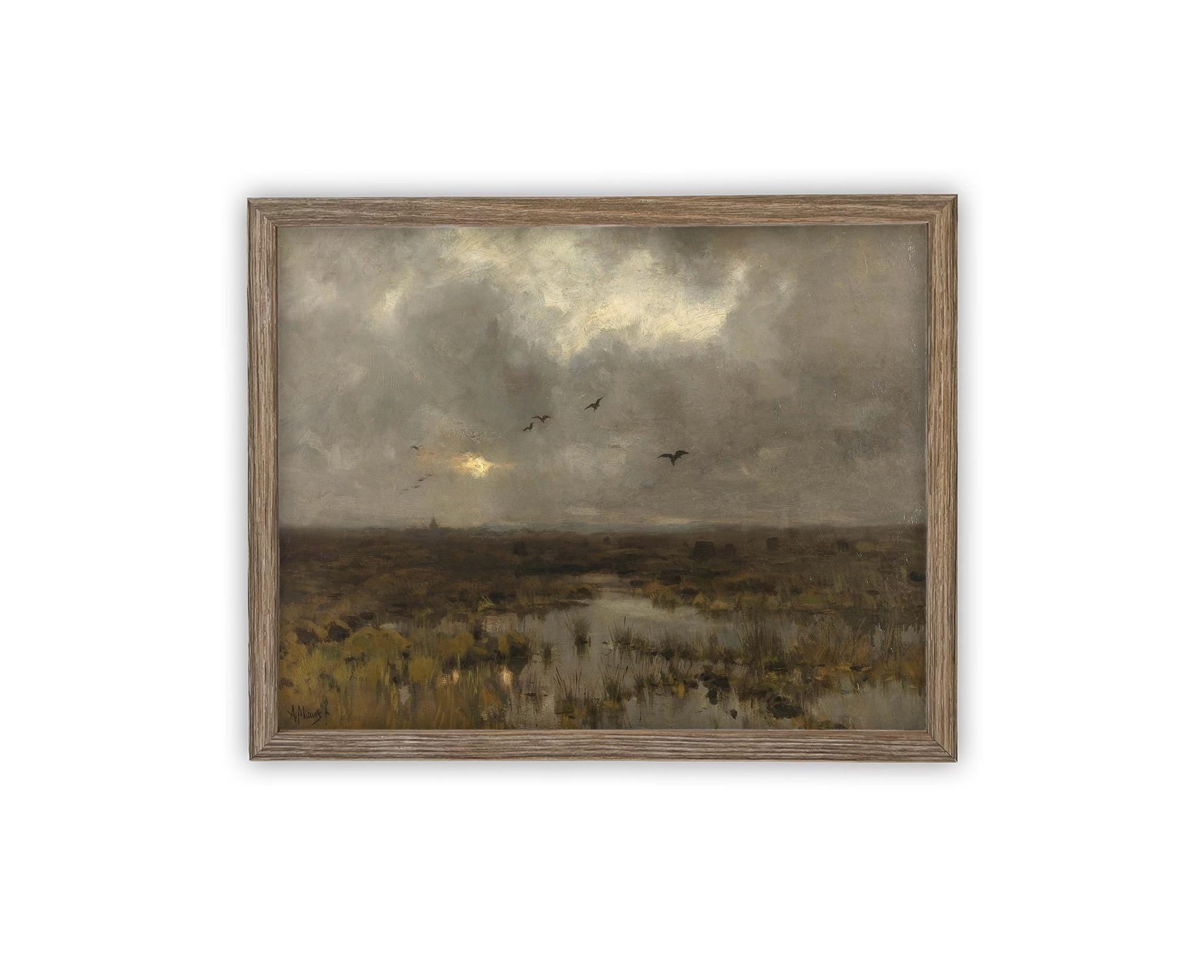Vintage Framed Canvas Art // Framed Vintage Print // Vintage Painting // Moody Dark Landscape Wall Art // Farmhouse print //#LAN-269