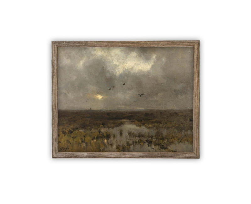 Vintage Framed Canvas Art // Framed Vintage Print // Vintage Painting // Moody Dark Landscape Wall Art // Farmhouse print //#LAN-269