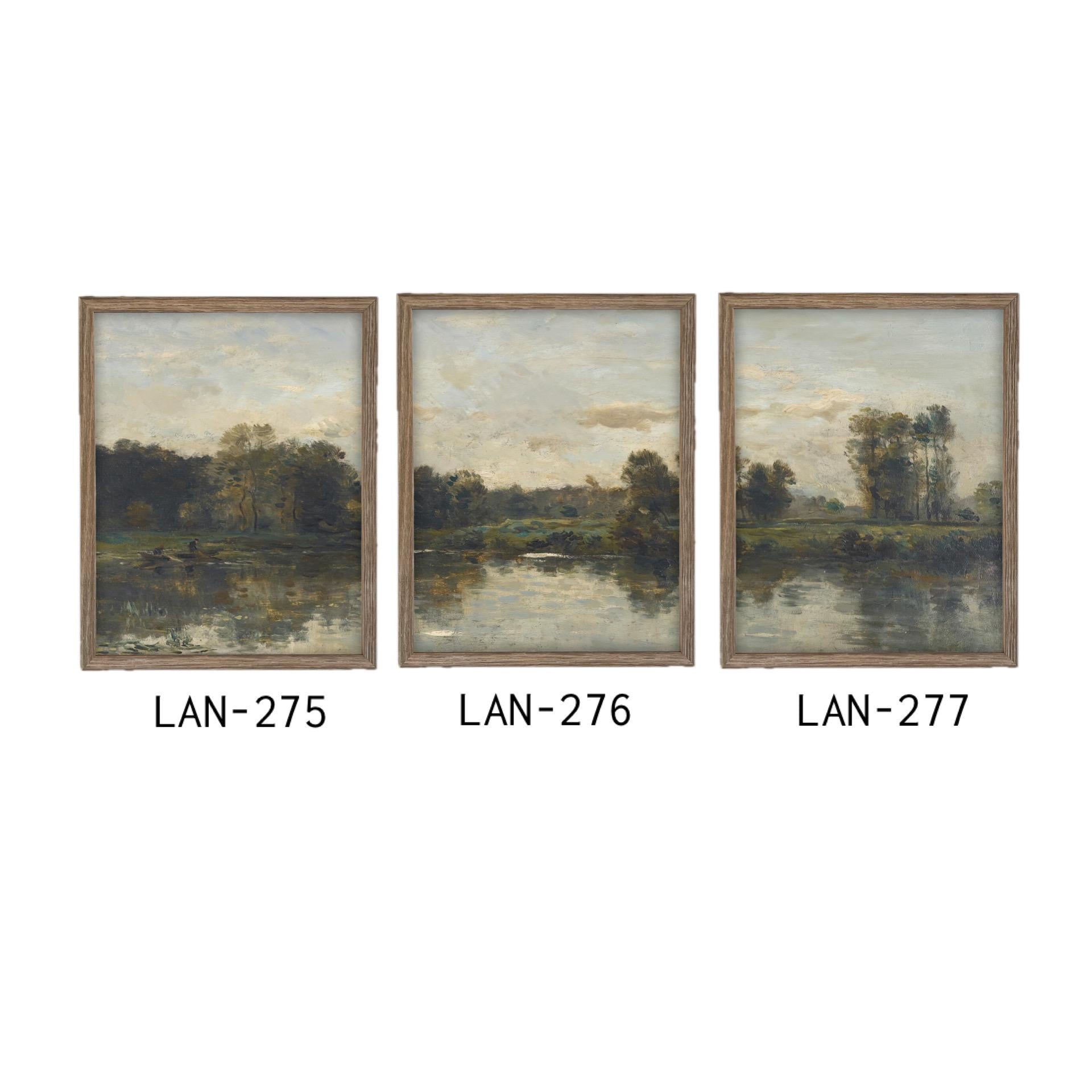 Vintage Framed Canvas Art // Framed Vintage Print Painting // Vintage Green Moody Landscape Set of 3 (sold individually) // #LAN-277
