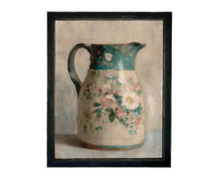 Vintage Framed Canvas Print: Spring Floral Pottery Still Life