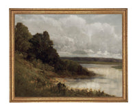Framed Vintage Canvas Print: Moody Marsh Landscape Art