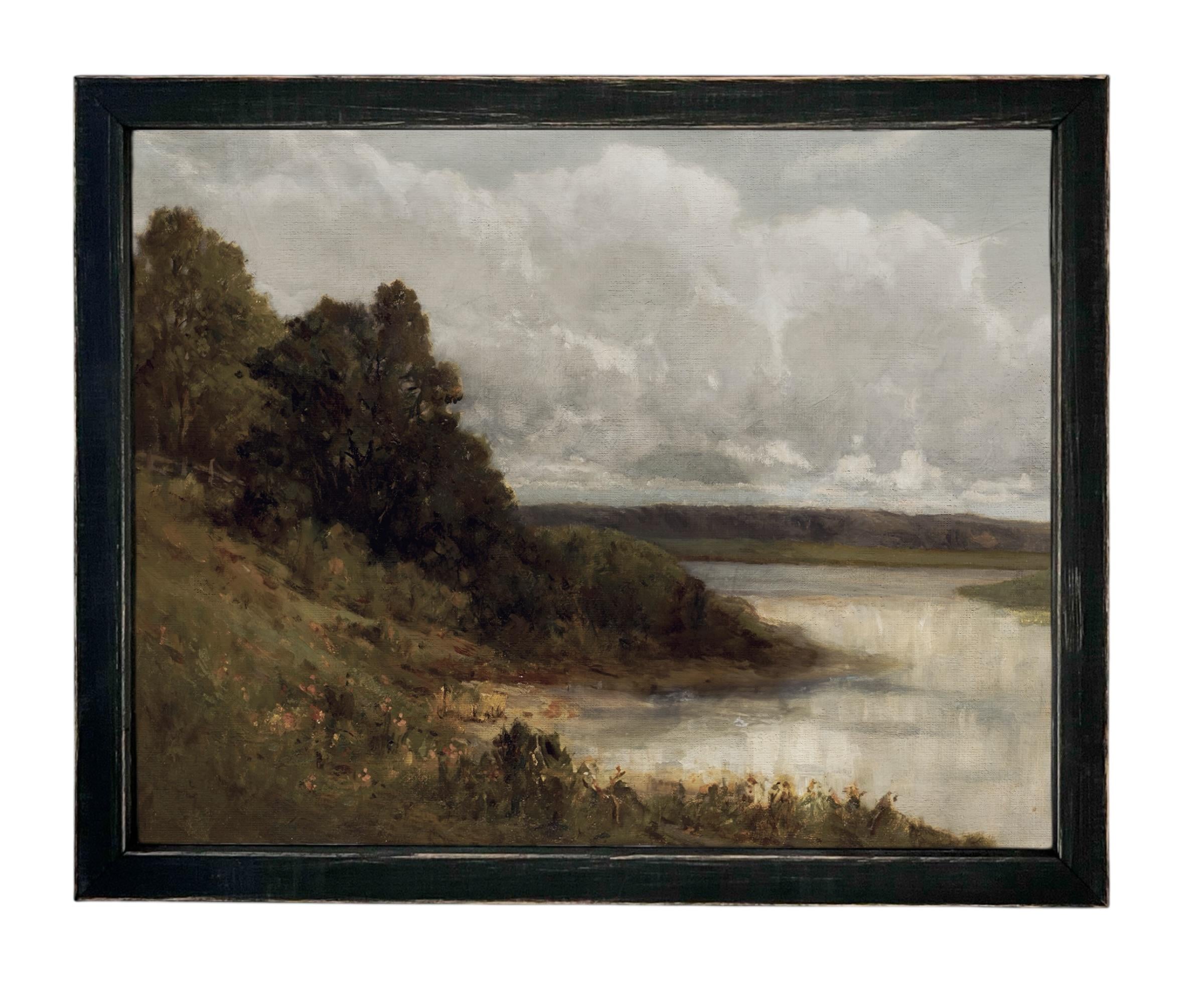 Framed Vintage Canvas Print: Moody Marsh Landscape Art