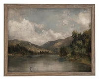 Framed Lake House Canvas Print: Vintage Moody Landscape Art