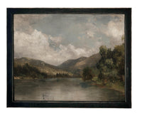 Framed Lake House Canvas Print: Vintage Moody Landscape Art