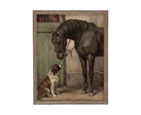 Vintage Framed Canvas Print: Horse and Dog Equestrian Art