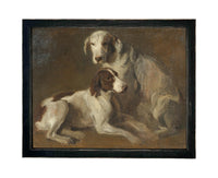 Framed Vintage Canvas Print: Neutral Print with hound dogs, Farmhouse Art