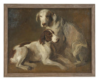 Framed Vintage Canvas Print: Neutral Print with hound dogs, Farmhouse Art