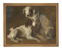 Framed Vintage Canvas Print: Neutral Print with hound dogs, Farmhouse Art