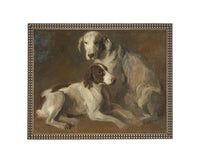 Framed Vintage Canvas Print: Neutral Print with hound dogs, Farmhouse Art