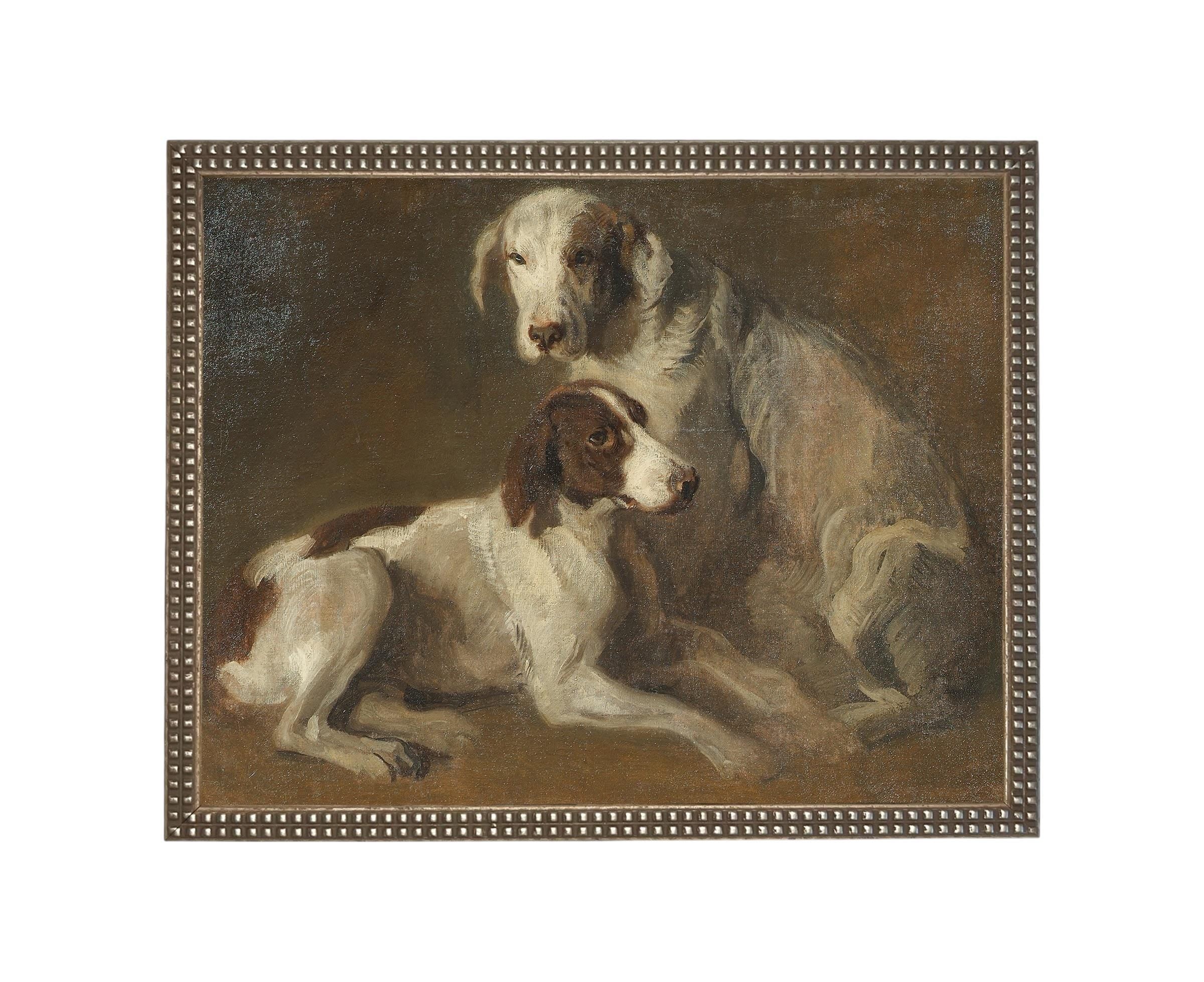 Framed Vintage Canvas Print: Neutral Print with hound dogs, Farmhouse Art