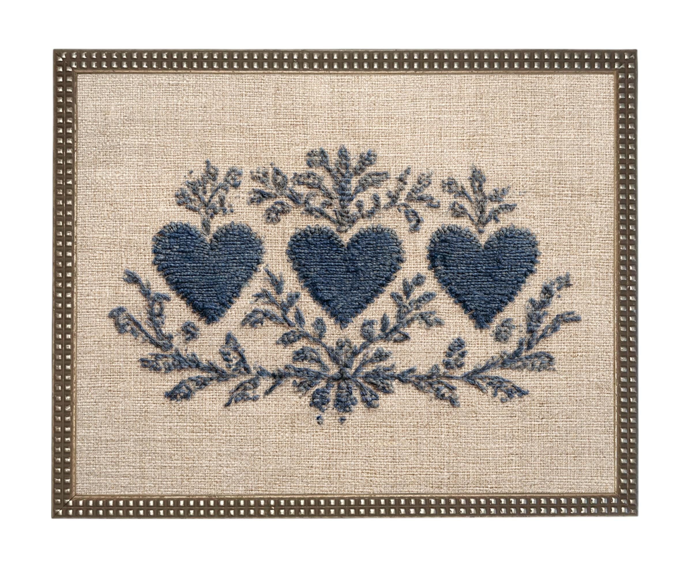 Framed Vintage Canvas Print: Folk Art Heart Tapestry Art