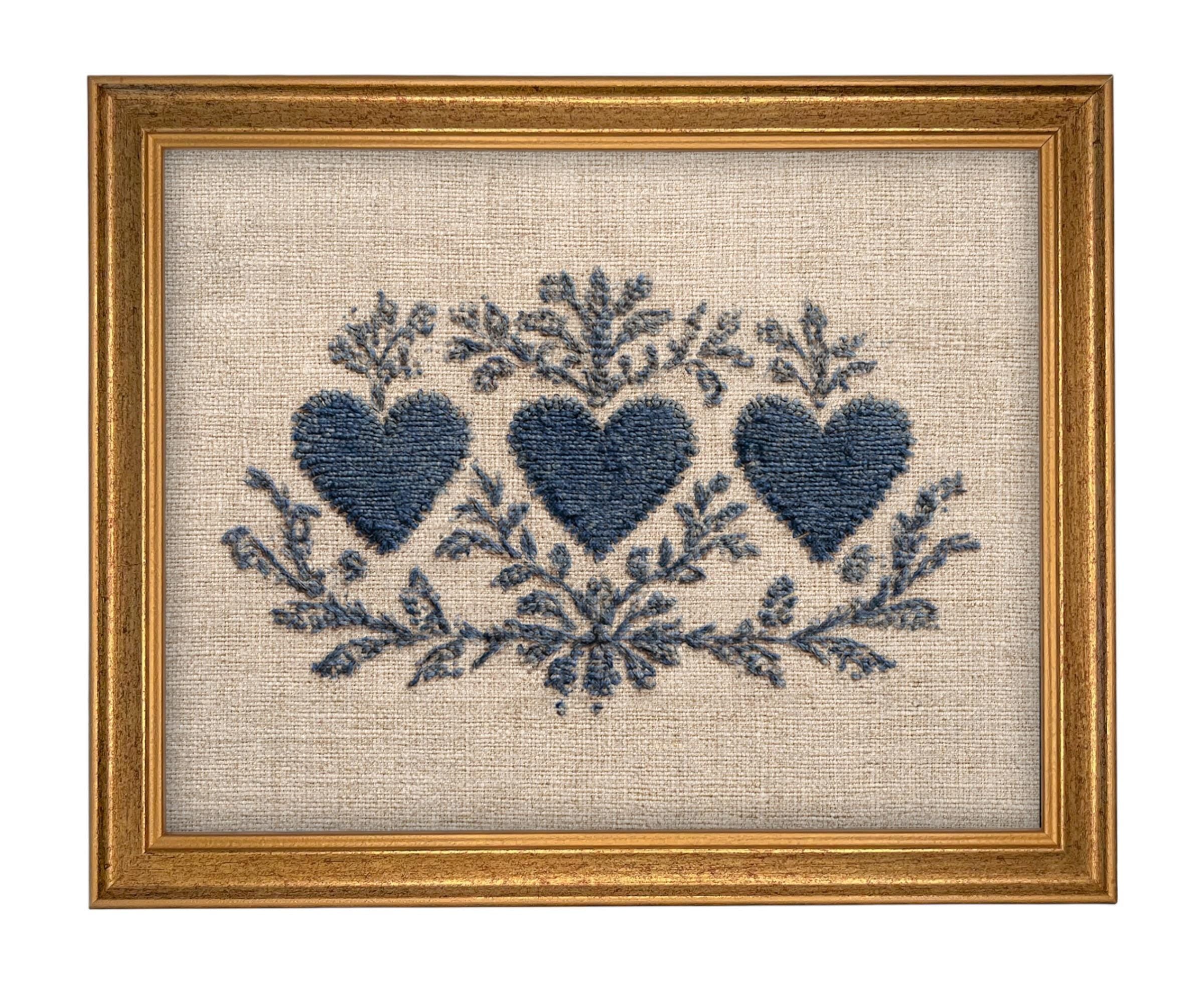 Framed Vintage Canvas Print: Folk Art Heart Tapestry Art