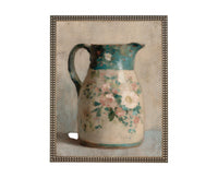 Vintage Framed Canvas Print: Spring Floral Pottery Still Life