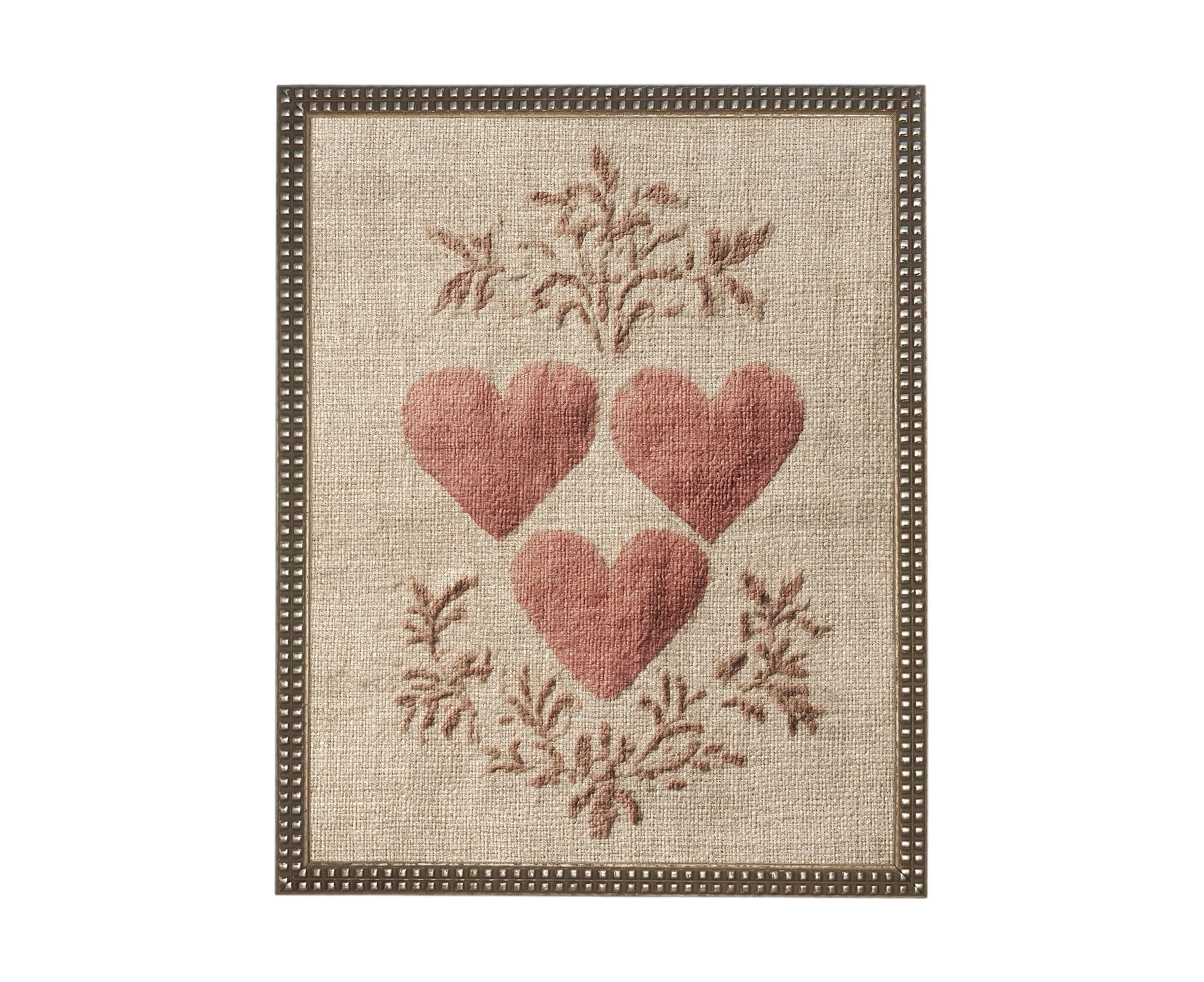 Framed Vintage Canvas Print: Folk Art Heart Tapestry Art