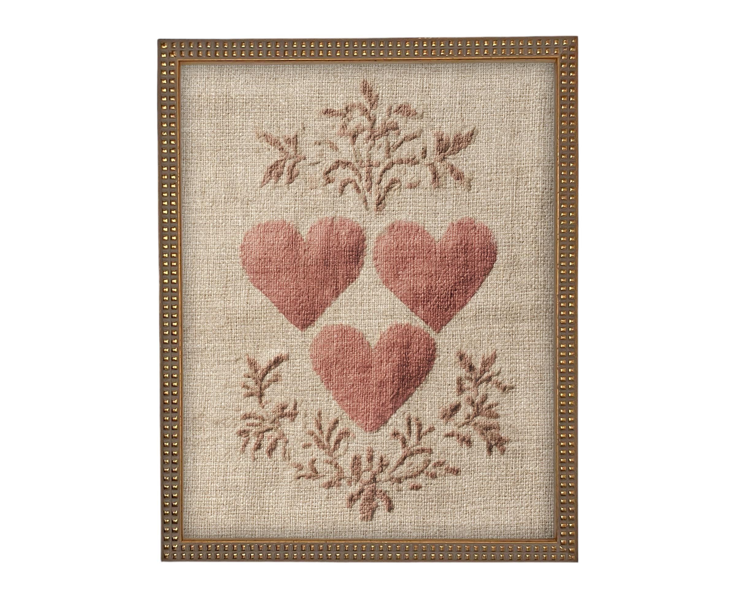 Framed Vintage Canvas Print: Folk Art Heart Tapestry Art