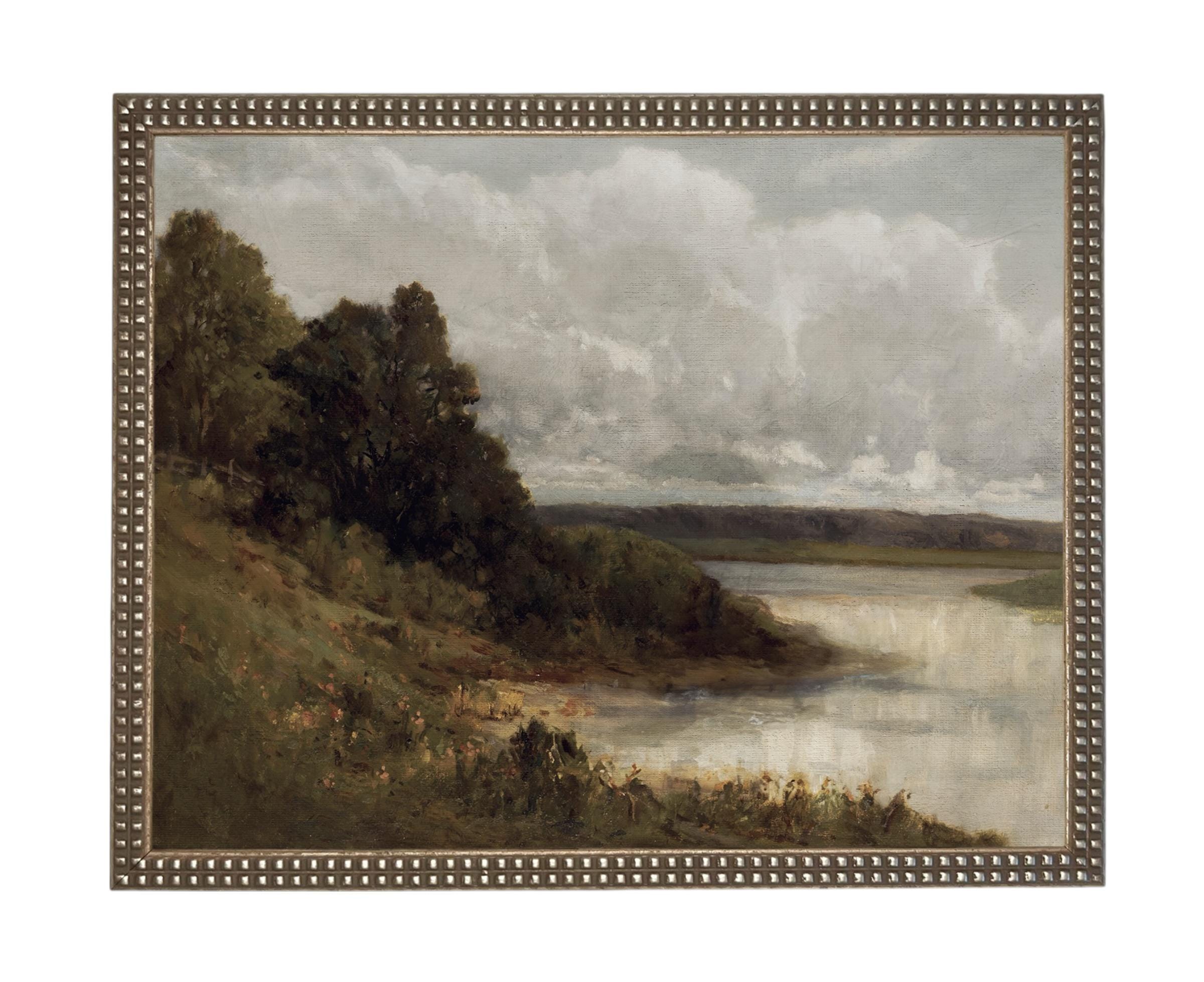 Framed Vintage Canvas Print: Moody Marsh Landscape Art