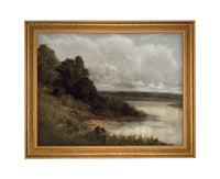 Framed Vintage Canvas Print: Moody Marsh Landscape Art