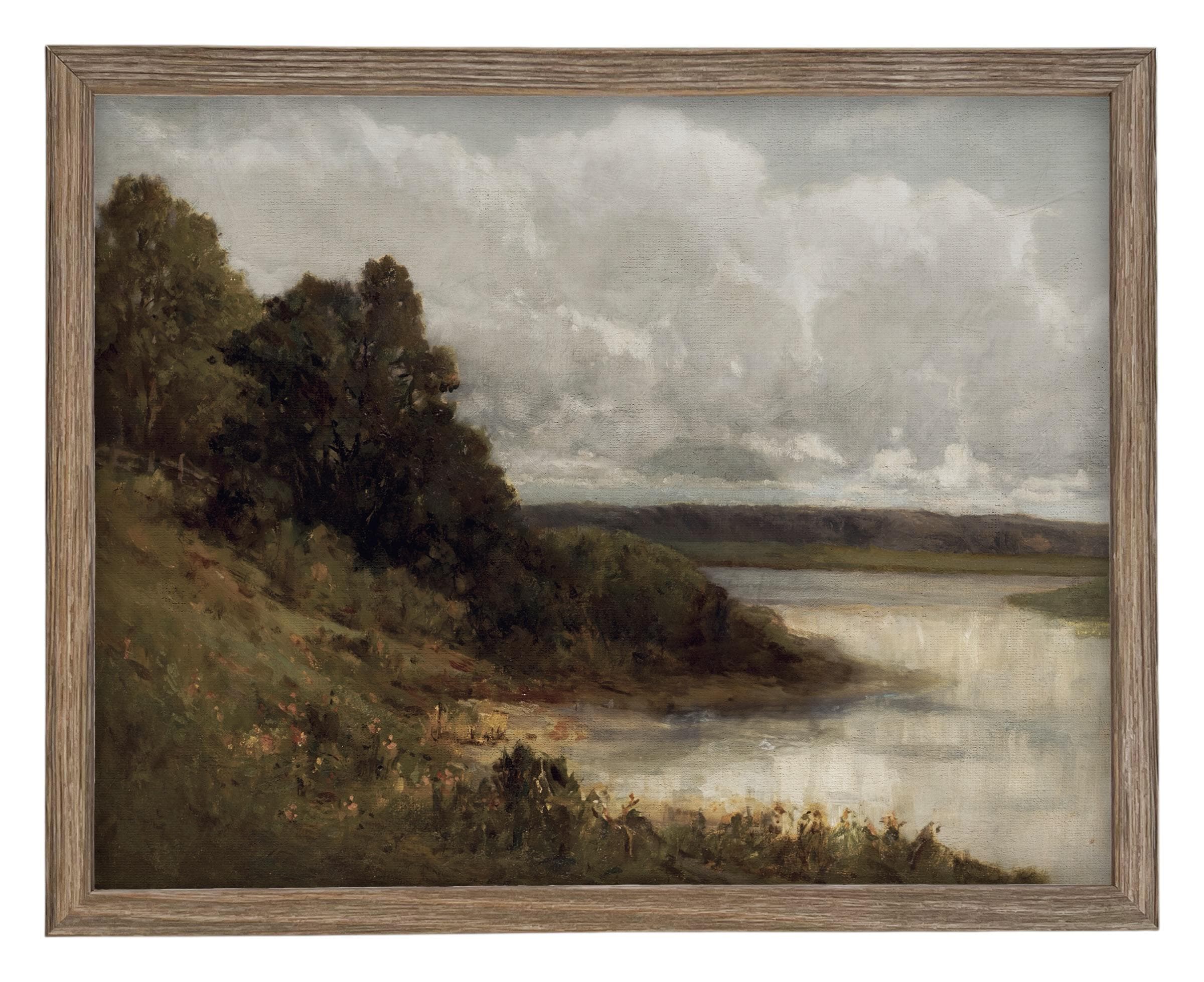 Framed Vintage Canvas Print: Moody Marsh Landscape Art