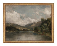 Framed Lake House Canvas Print: Vintage Moody Landscape Art