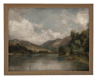 Framed Lake House Canvas Print: Vintage Moody Landscape Art
