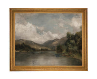 Framed Lake House Canvas Print: Vintage Moody Landscape Art