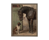 Vintage Framed Canvas Print: Horse and Dog Equestrian Art