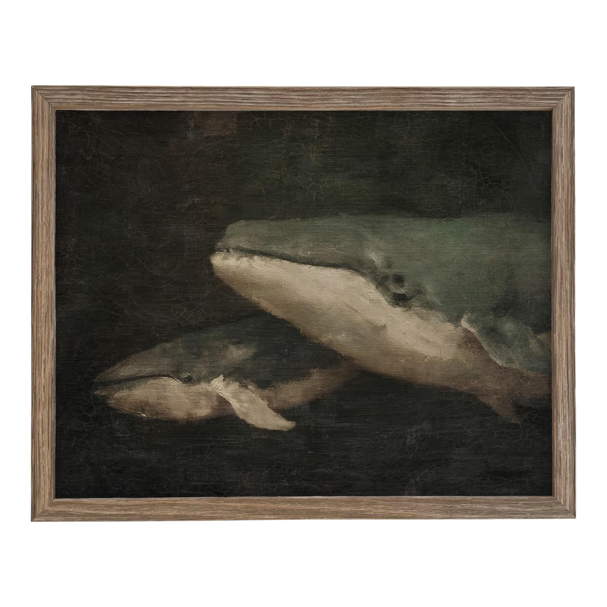 Framed Vintage Seascape Canvas Print; Coastal Beach Art; Nautical Art; Whale #COAS-206