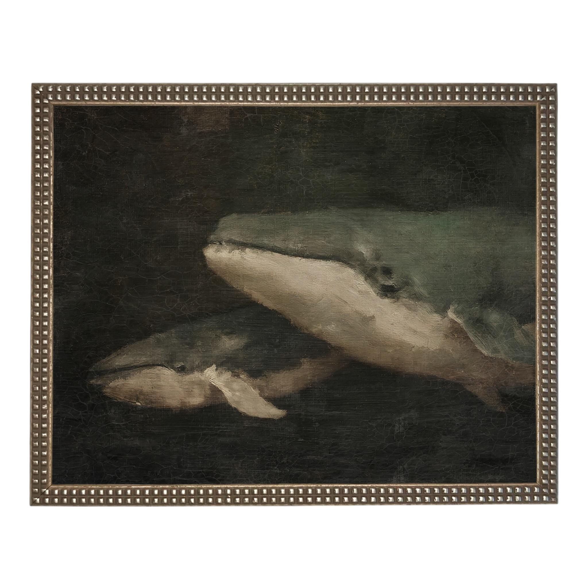 Framed Vintage Seascape Canvas Print; Coastal Beach Art; Nautical Art; Whale #COAS-206