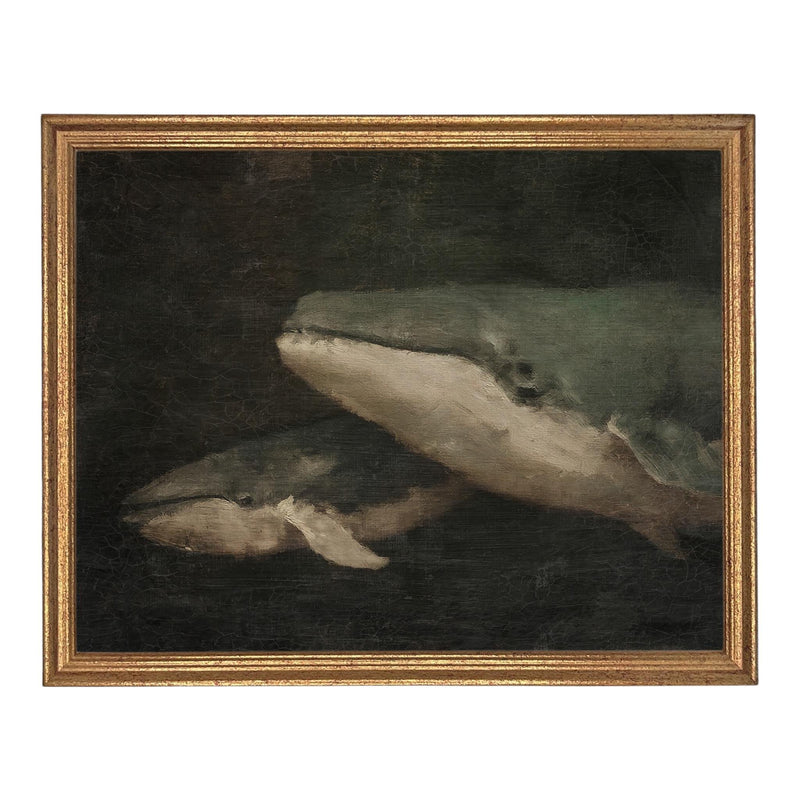 Framed Vintage Seascape Canvas Print; Coastal Beach Art; Nautical Art; Whale #COAS-206