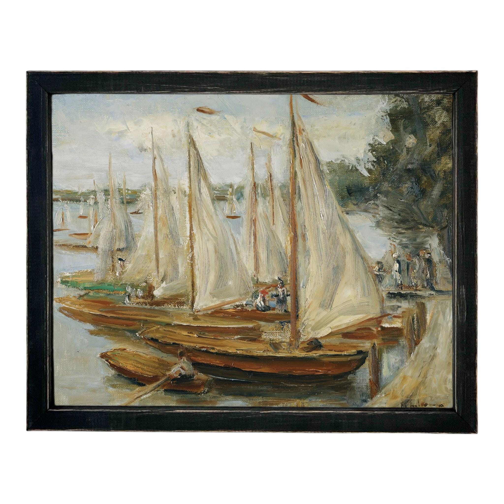 Vintage Sailboats Painting: Framed Canvas Print, Beach House Art #COAS-204