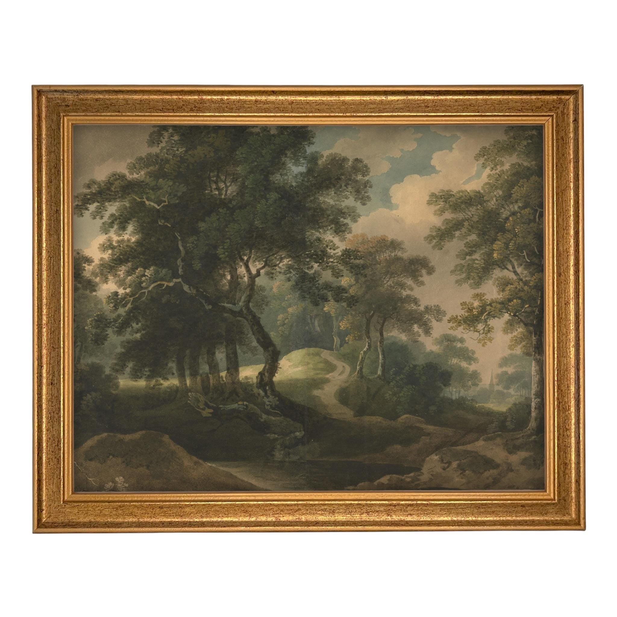 Framed Vintage Canvas Print: English Countryside Landscape Art #LAN-280