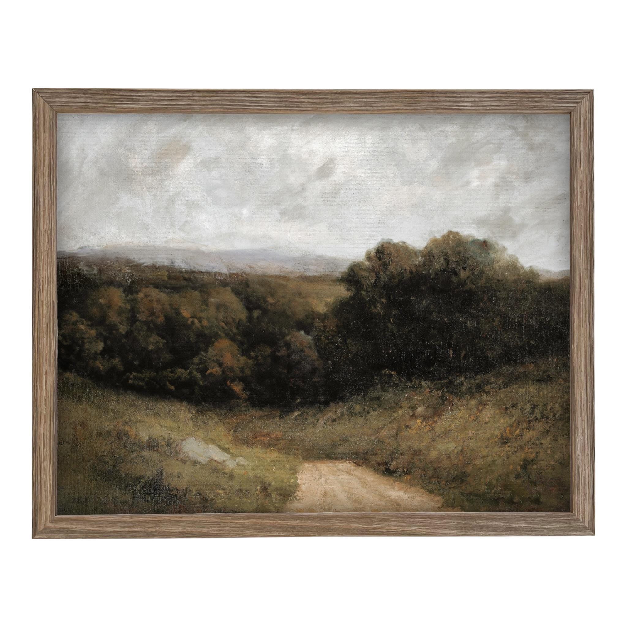 Framed Vintage Canvas Print: Countryside Road Landscape Art #LAN-284