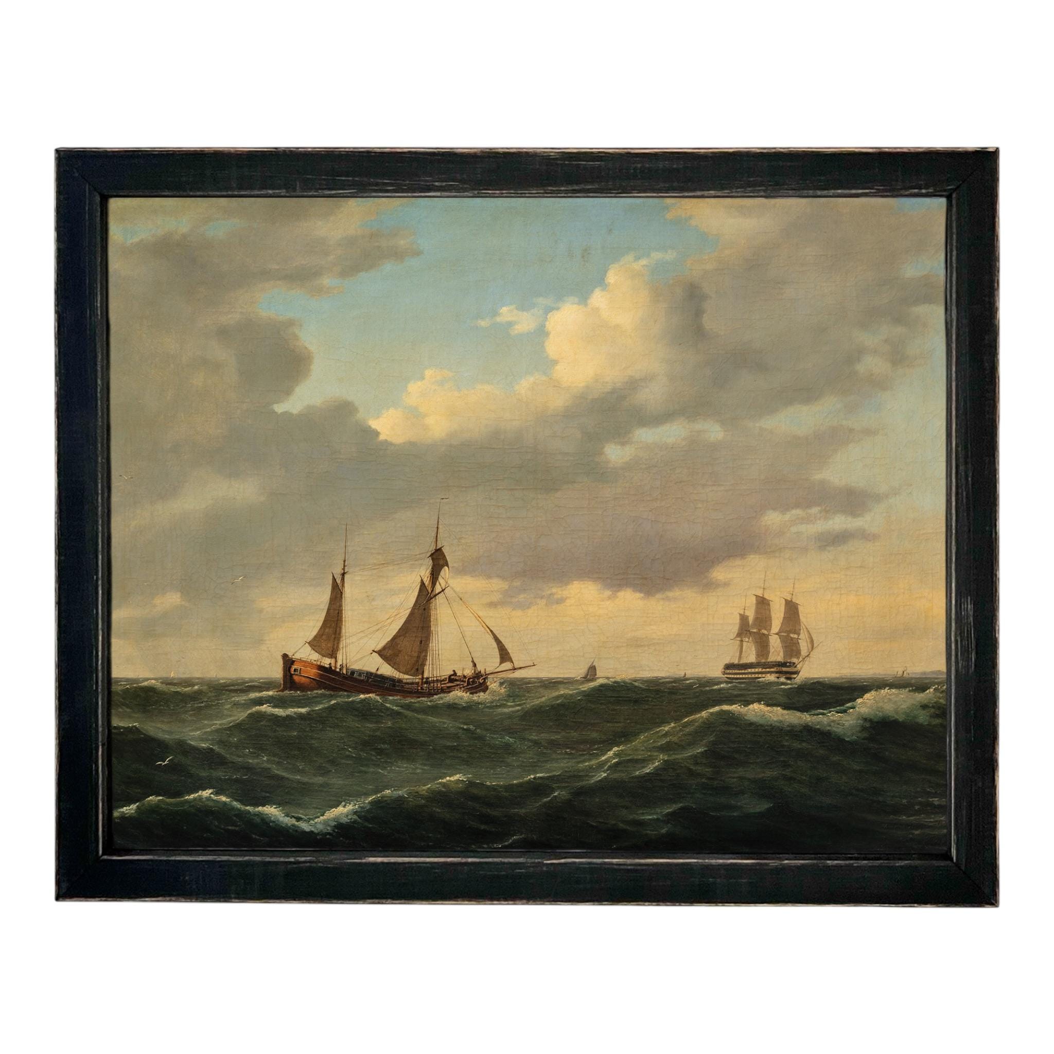 Vintage Sailboats Painting: Framed Canvas Print, Coastal Art #COAS-203