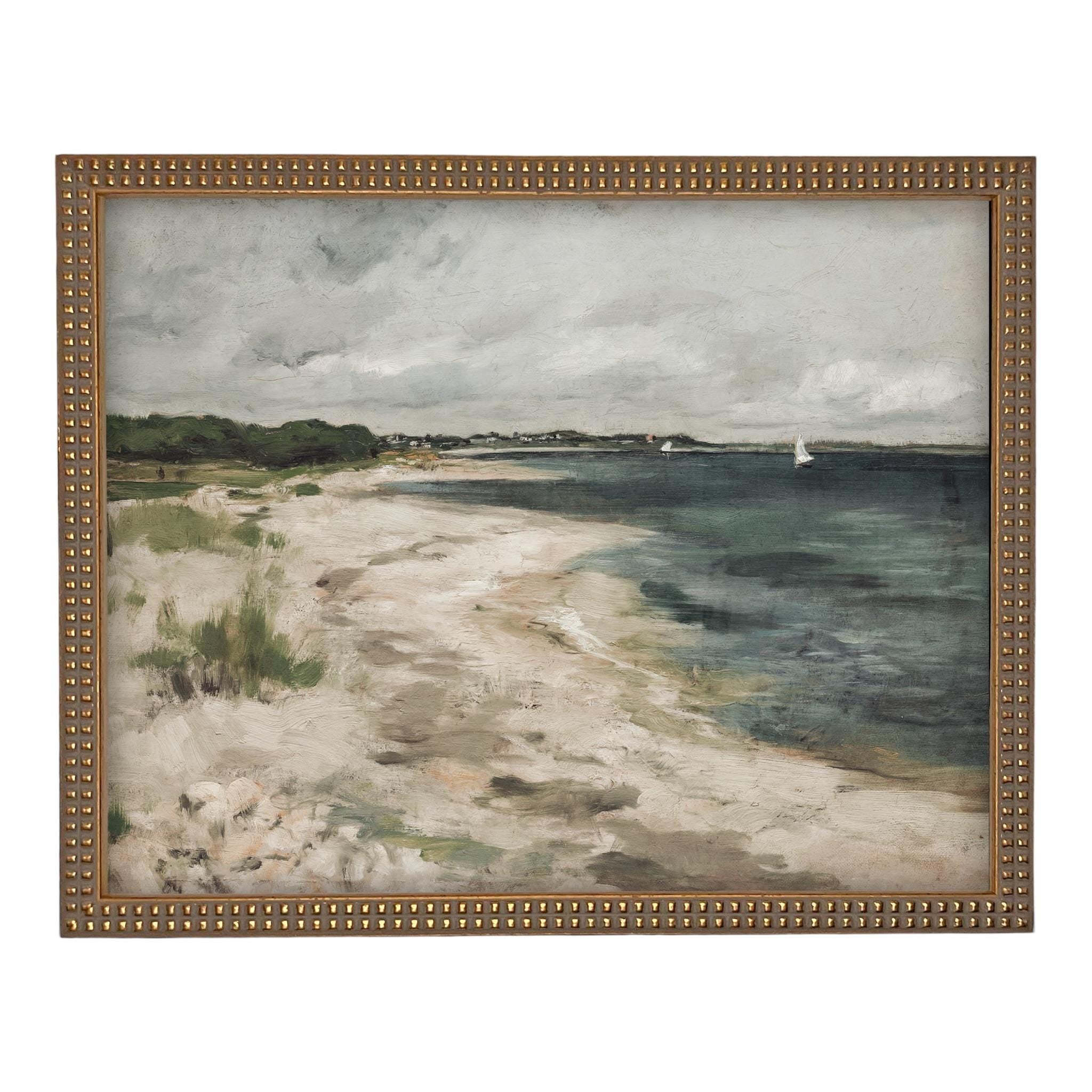 Vintage Framed Seascape Canvas Art Print: Coastal Beach House Decor #COAS-205