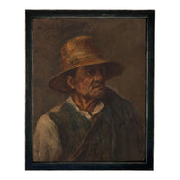 Vintage Framed Canvas Art // Framed Vintage Print // Vintage Painting // Vintage Oil Painting of a Man with Pipe // Moody Art //#P-555