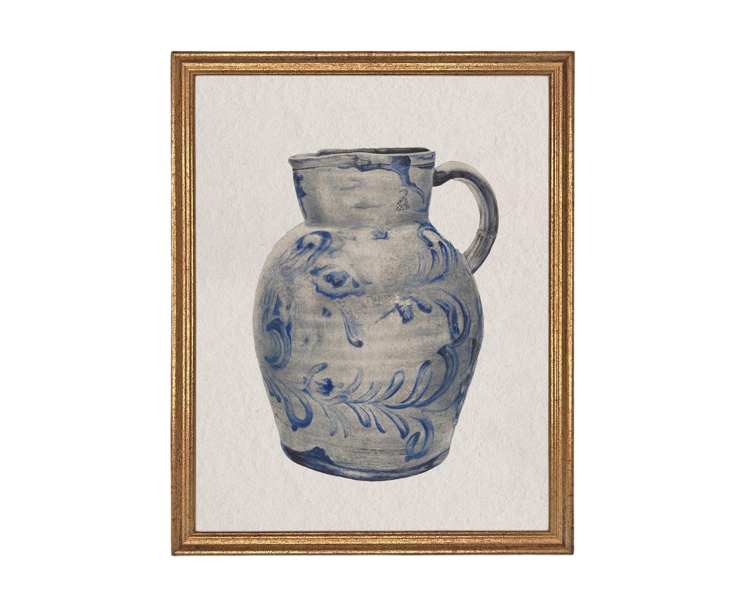 Vintage Framed Canvas Print: Blue White Pottery Still Life #ST-640