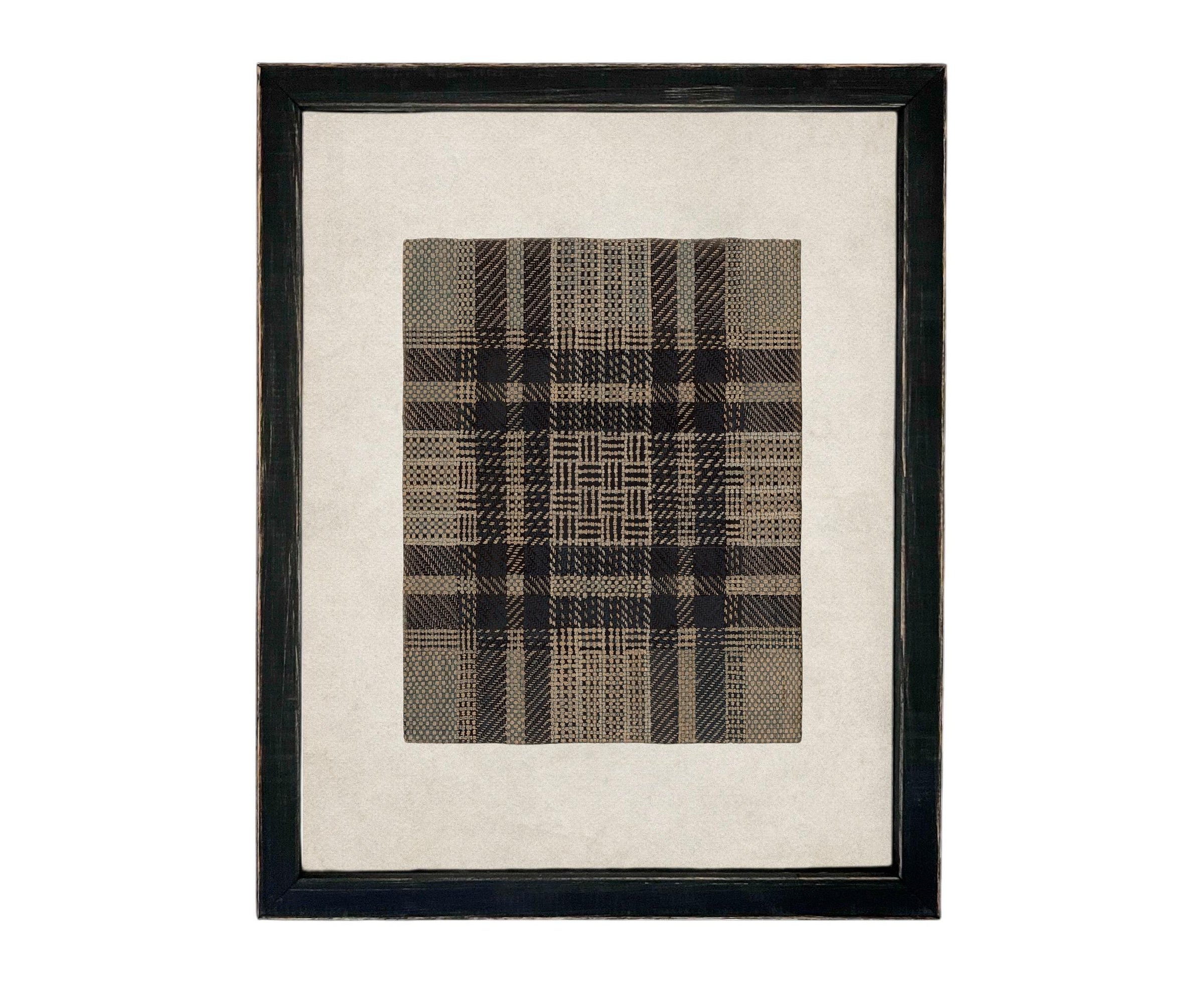 Framed Vintage Canvas Print: Neutral Plaid Tapestry Art #MSC-109