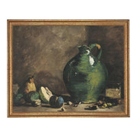 Vintage Framed Canvas Print: Green Pottery Still Life #ST-639